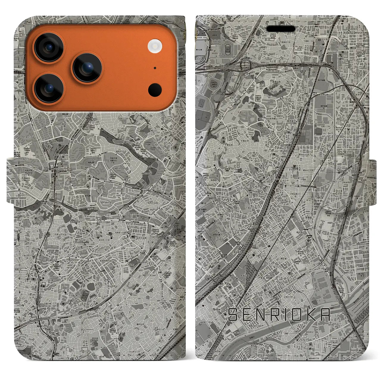 【千里丘（大阪府）】地図柄iPhoneケース（手帳タイプ）