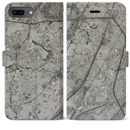 【千里丘（大阪府）】地図柄iPhoneケース（手帳タイプ）モノトーン・iPhone 8Plus /7Plus / 6sPlus / 6Plus 用