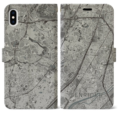 【千里丘（大阪府）】地図柄iPhoneケース（手帳タイプ）モノトーン・iPhone XS Max 用