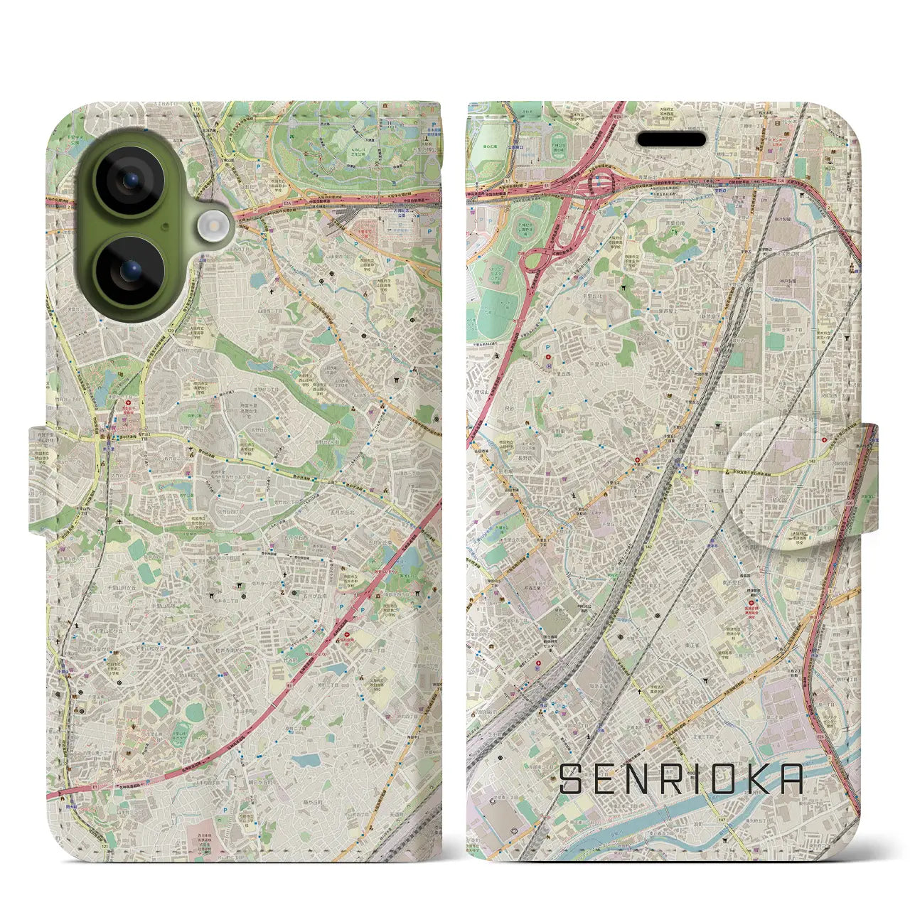 【千里丘（大阪府）】地図柄iPhoneケース（手帳タイプ）