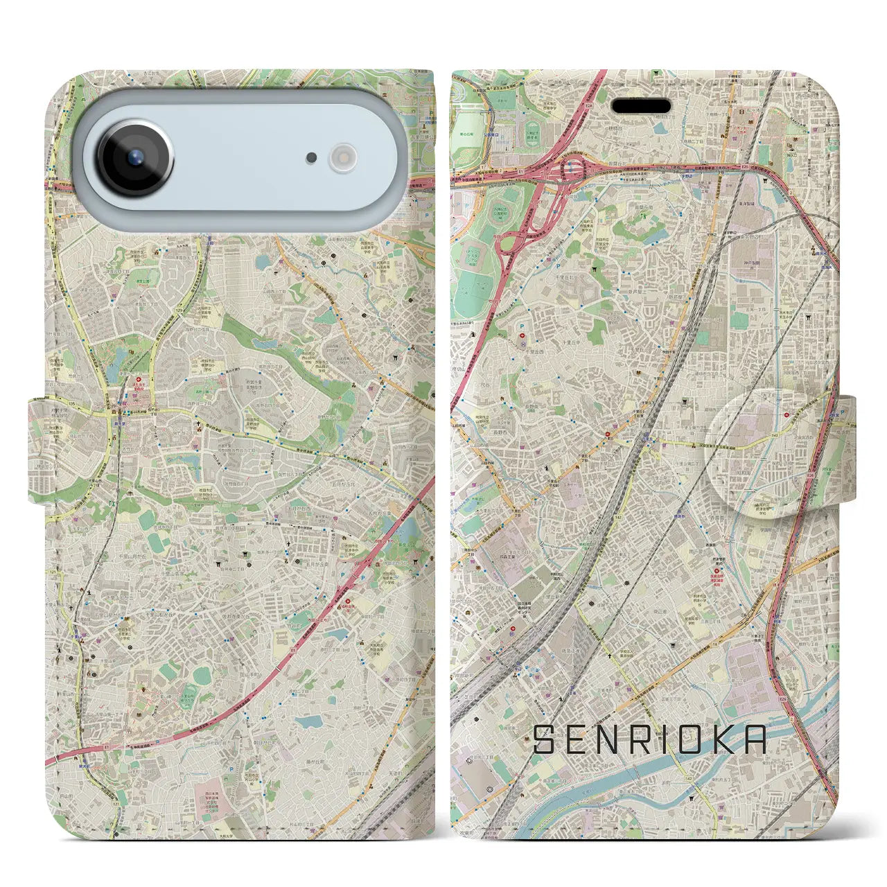 【千里丘（大阪府）】地図柄iPhoneケース（手帳タイプ）