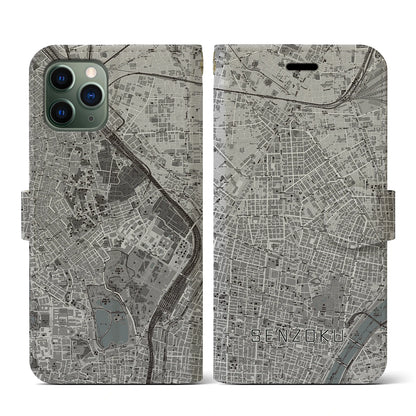 【千束（東京都）】地図柄iPhoneケース（手帳タイプ）モノトーン・iPhone 11 Pro 用
