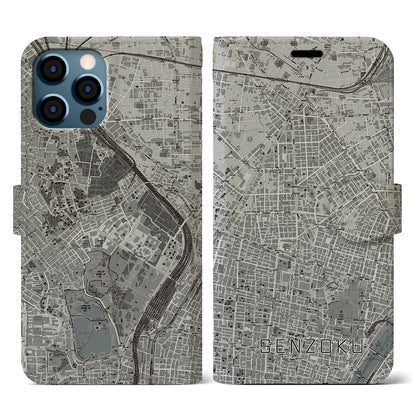 【千束（東京都）】地図柄iPhoneケース（手帳タイプ）モノトーン・iPhone 12 / 12 Pro 用
