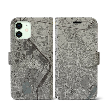 【千束（東京都）】地図柄iPhoneケース（手帳タイプ）モノトーン・iPhone 12 mini 用