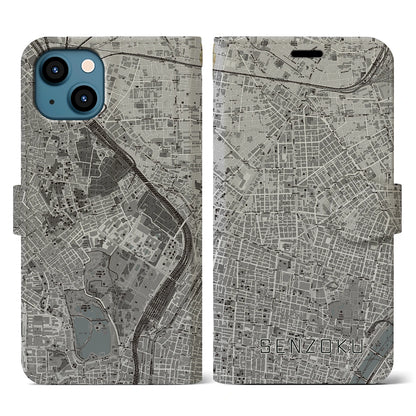 【千束（東京都）】地図柄iPhoneケース（手帳タイプ）モノトーン・iPhone 13 用