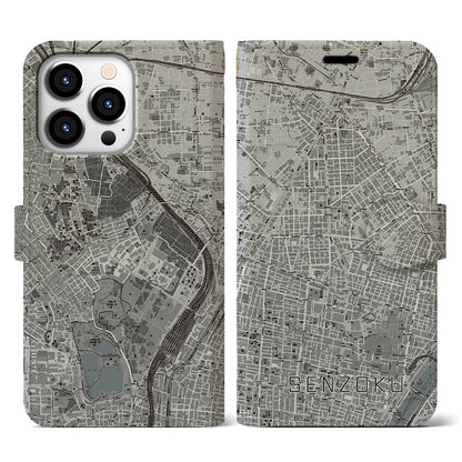 【千束（東京都）】地図柄iPhoneケース（手帳タイプ）モノトーン・iPhone 13 Pro 用