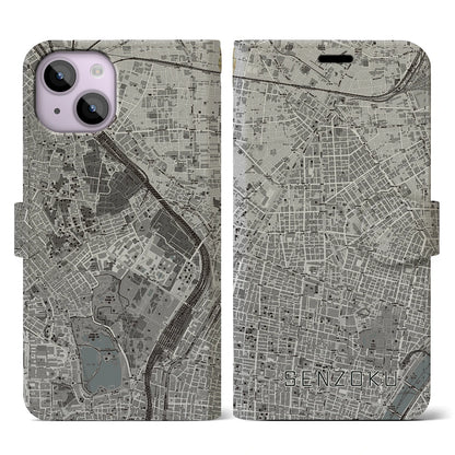 【千束（東京都）】地図柄iPhoneケース（手帳タイプ）モノトーン・iPhone 14 用