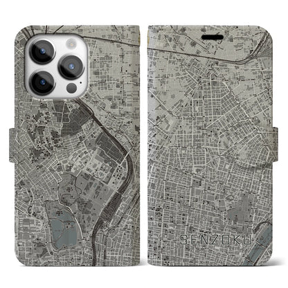 【千束（東京都）】地図柄iPhoneケース（手帳タイプ）モノトーン・iPhone 14 Pro 用