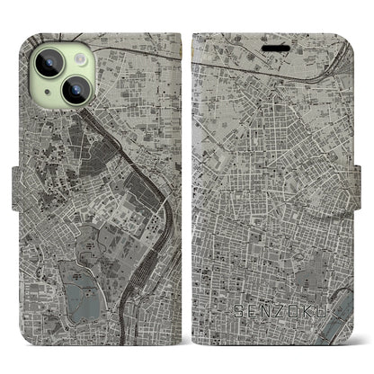 【千束（東京都）】地図柄iPhoneケース（手帳タイプ）モノトーン・iPhone 15 用