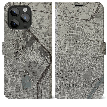 【千束（東京都）】地図柄iPhoneケース（手帳タイプ）モノトーン・iPhone 15 Pro Max 用