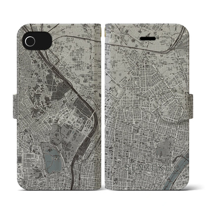 【千束（東京都）】地図柄iPhoneケース（手帳タイプ）モノトーン・iPhone SE（第3 / 第2世代） / 8 / 7 / 6s / 6 用