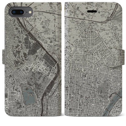 【千束（東京都）】地図柄iPhoneケース（手帳タイプ）モノトーン・iPhone 8Plus /7Plus / 6sPlus / 6Plus 用