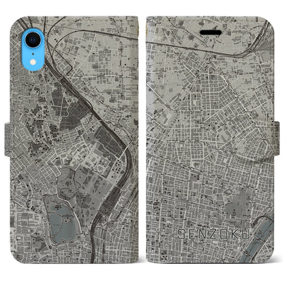 【千束（東京都）】地図柄iPhoneケース（手帳タイプ）モノトーン・iPhone XR 用
