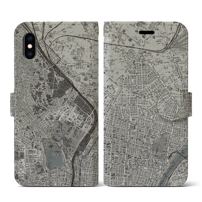 【千束（東京都）】地図柄iPhoneケース（手帳タイプ）モノトーン・iPhone XS / X 用