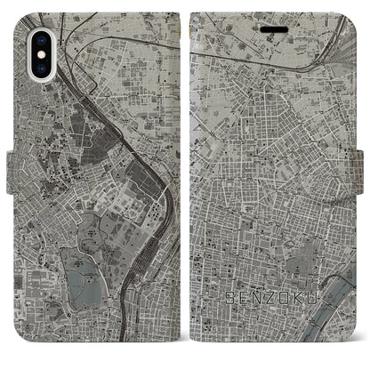 【千束（東京都）】地図柄iPhoneケース（手帳タイプ）モノトーン・iPhone XS Max 用