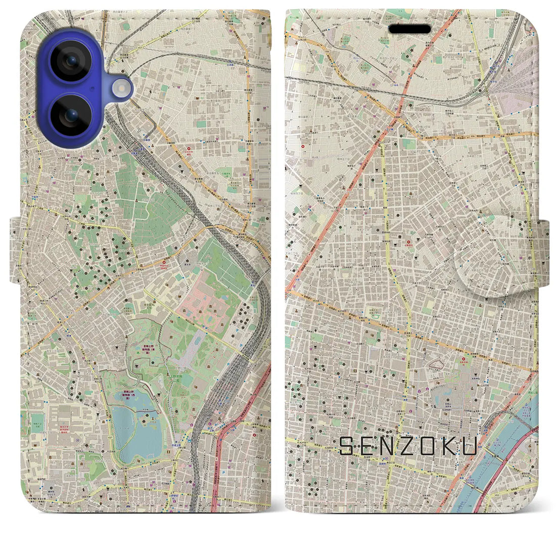 【千束(東京都)】地図柄iPhoneケース(手帳タイプ)ナチュラル・iPhone 16 Pro Max 用