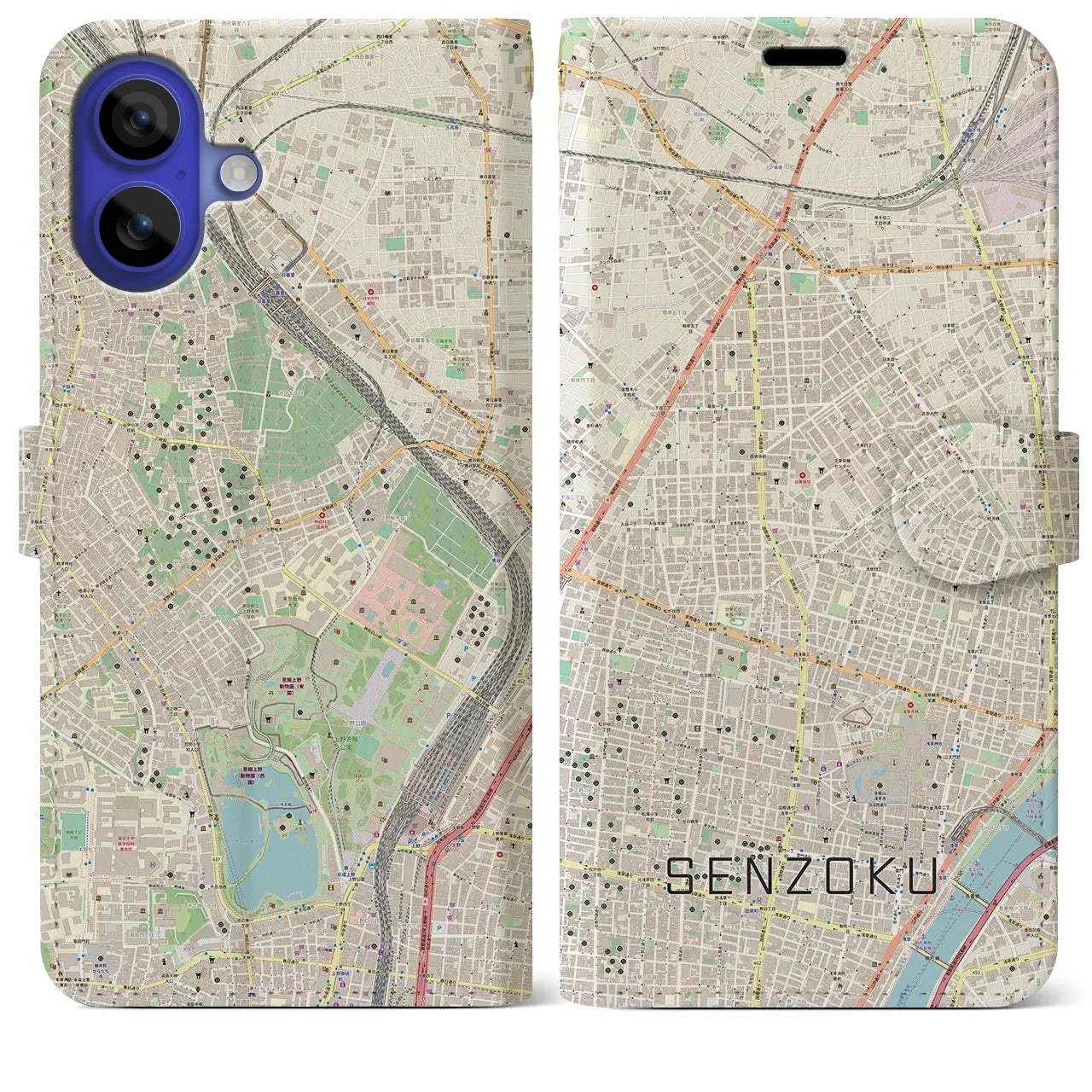 【千束（東京都）】地図柄iPhoneケース（手帳タイプ）ナチュラル・iPhone 16 Pro Max 用