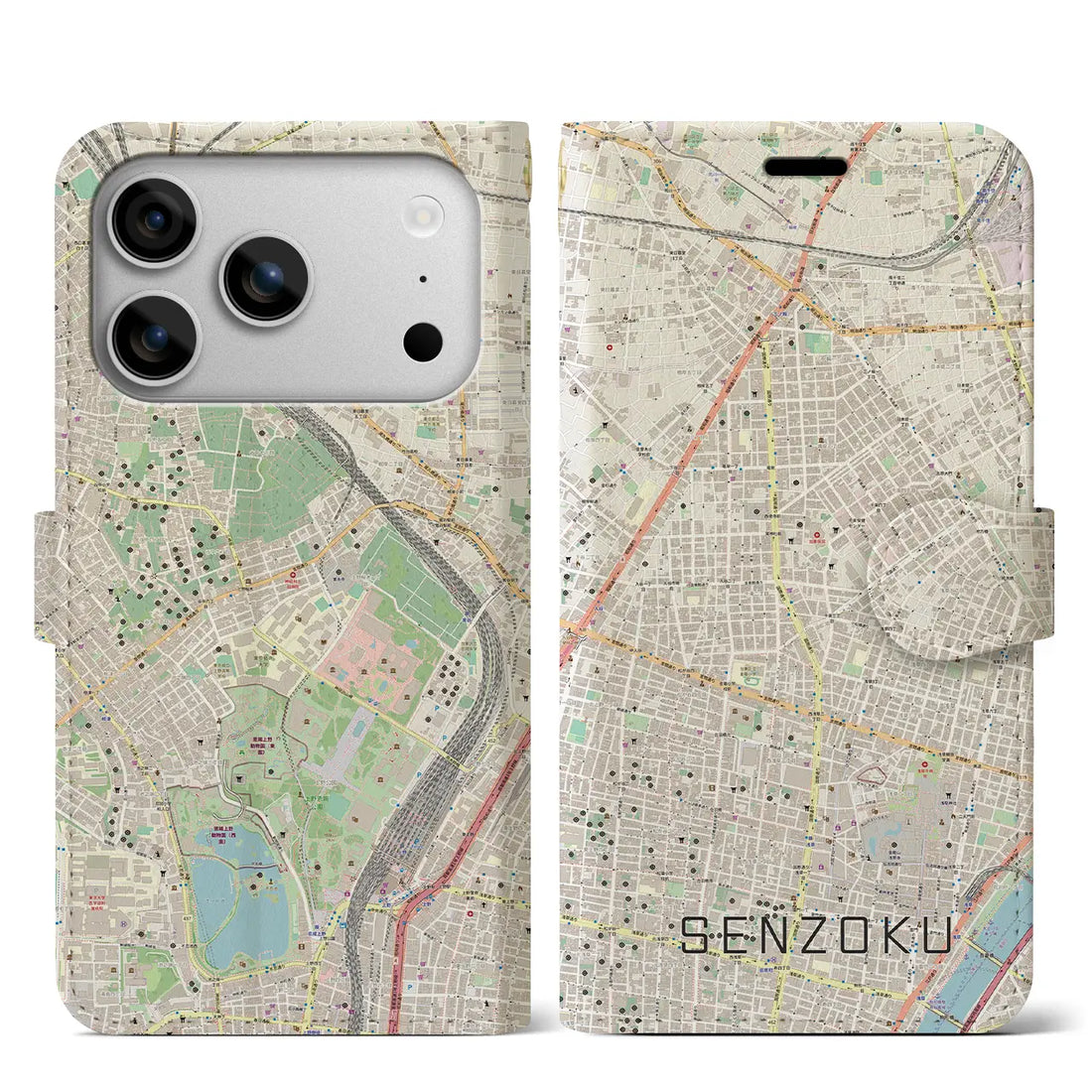 【千束（東京都）】地図柄iPhoneケース（手帳タイプ）モノトーン・iPhone 17 Pro Max 用