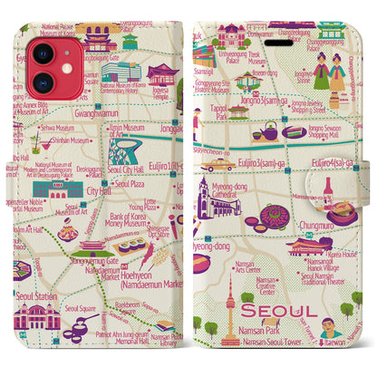 【ソウル（イラスト）】イラストマップiPhoneケース（手帳タイプ）ブライト・iPhone 11 用