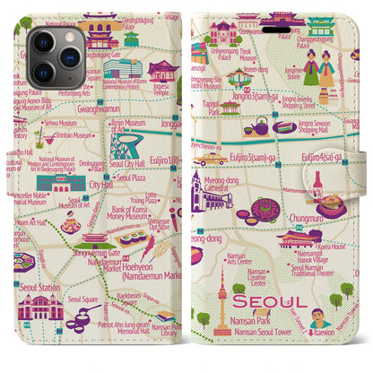 【ソウル（イラスト）】イラストマップiPhoneケース（手帳タイプ）ブライト・iPhone 11 Pro Max 用