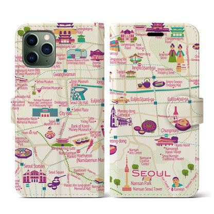 【ソウル（イラスト）】イラストマップiPhoneケース（手帳タイプ）ブライト・iPhone 11 Pro 用