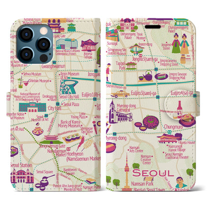 【ソウル（イラスト）】イラストマップiPhoneケース（手帳タイプ）ブライト・iPhone 12 / 12 Pro 用