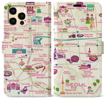 【ソウル（イラスト）】イラストマップiPhoneケース（手帳タイプ）ブライト・iPhone 12 Pro Max 用