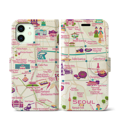 【ソウル（イラスト）】イラストマップiPhoneケース（手帳タイプ）ブライト・iPhone 12 mini 用