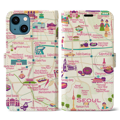 【ソウル（イラスト）】イラストマップiPhoneケース（手帳タイプ）ブライト・iPhone 13 用