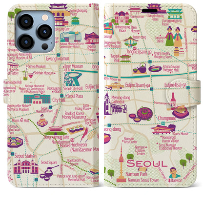 【ソウル（イラスト）】イラストマップiPhoneケース（手帳タイプ）ブライト・iPhone 13 Pro Max 用