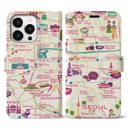 【ソウル（イラスト）】イラストマップiPhoneケース（手帳タイプ）ブライト・iPhone 13 Pro 用