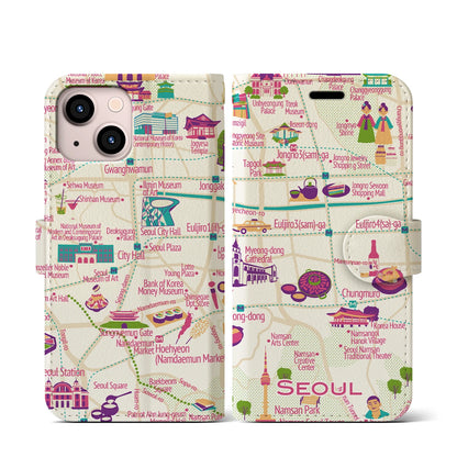 【ソウル（イラスト）】イラストマップiPhoneケース（手帳タイプ）ブライト・iPhone 13 mini 用
