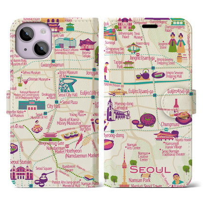 【ソウル（イラスト）】イラストマップiPhoneケース（手帳タイプ）ブライト・iPhone 14 用