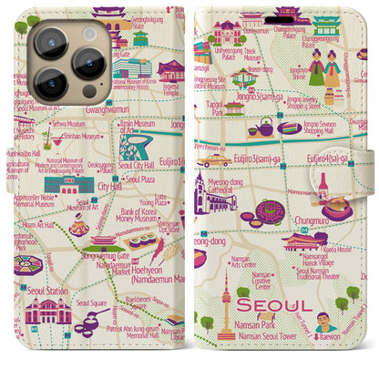 【ソウル（イラスト）】イラストマップiPhoneケース（手帳タイプ）ブライト・iPhone 14 Pro Max 用