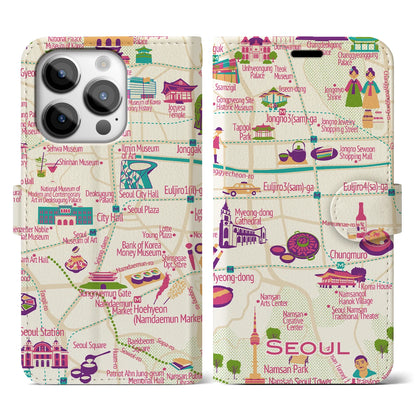 【ソウル（イラスト）】イラストマップiPhoneケース（手帳タイプ）ブライト・iPhone 14 Pro 用