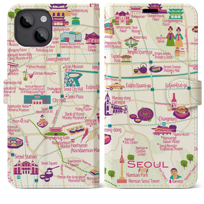 【ソウル（イラスト）】イラストマップiPhoneケース（手帳タイプ）ブライト・iPhone 14 Plus 用