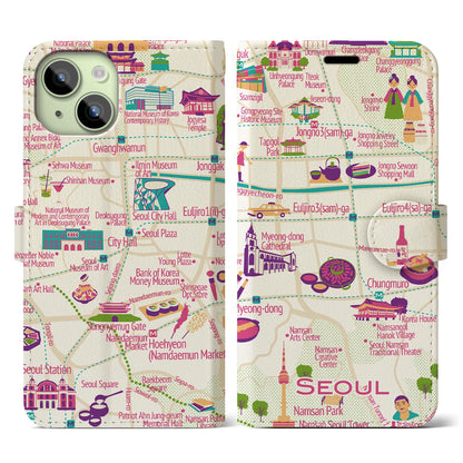 【ソウル（イラスト）】イラストマップiPhoneケース（手帳タイプ）ブライト・iPhone 15 用