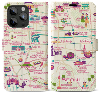 【ソウル（イラスト）】イラストマップiPhoneケース（手帳タイプ）ブライト・iPhone 15 Pro Max 用