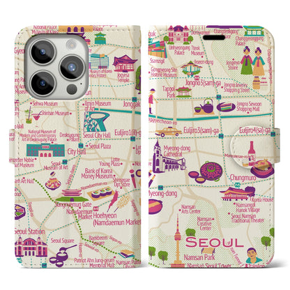 【ソウル（イラスト）】イラストマップiPhoneケース（手帳タイプ）ブライト・iPhone 15 Pro 用