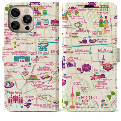 【ソウル（イラスト）】イラストマップiPhoneケース（手帳タイプ）ブライト・iPhone 16 Plus 用