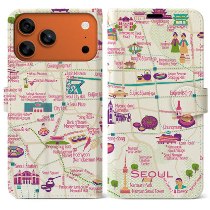 【ソウル】イラストマップiPhoneケース（手帳タイプ）