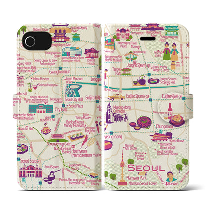 【ソウル（イラスト）】イラストマップiPhoneケース（手帳タイプ）ブライト・iPhone SE（第3 / 第2世代） / 8 / 7 / 6s / 6 用