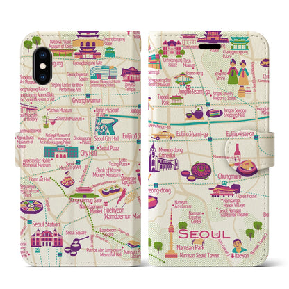 【ソウル（イラスト）】イラストマップiPhoneケース（手帳タイプ）ブライト・iPhone XS / X 用