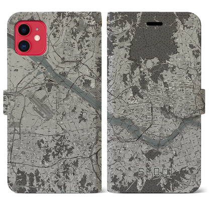 【ソウル（韓国）】地図柄iPhoneケース（手帳タイプ）モノトーン・iPhone 11 用