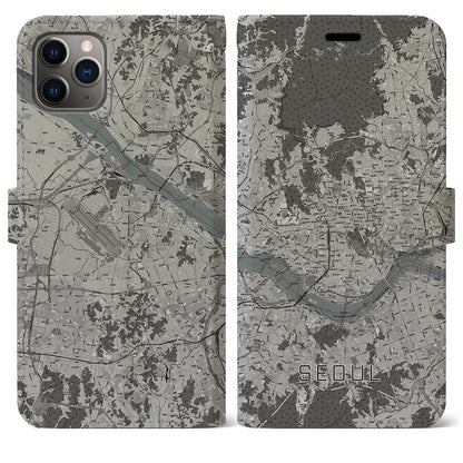 【ソウル（韓国）】地図柄iPhoneケース（手帳タイプ）モノトーン・iPhone 11 Pro Max 用