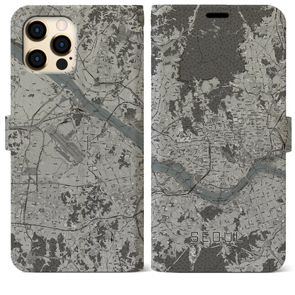 【ソウル（韓国）】地図柄iPhoneケース（手帳タイプ）モノトーン・iPhone 12 Pro Max 用