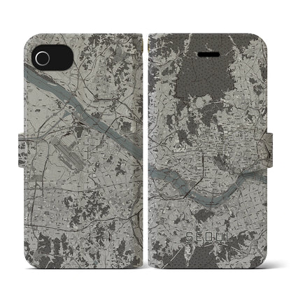 【ソウル（韓国）】地図柄iPhoneケース（手帳タイプ）モノトーン・iPhone SE（第3 / 第2世代） / 8 / 7 / 6s / 6 用