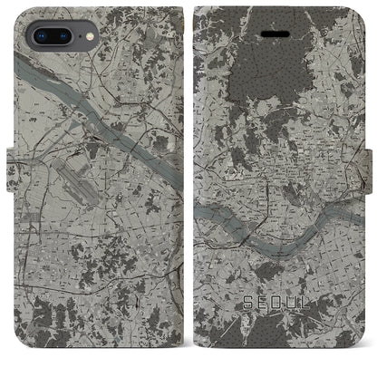 【ソウル（韓国）】地図柄iPhoneケース（手帳タイプ）モノトーン・iPhone 8Plus /7Plus / 6sPlus / 6Plus 用