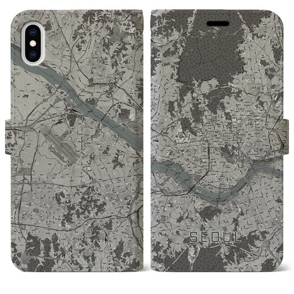 【ソウル（韓国）】地図柄iPhoneケース（手帳タイプ）モノトーン・iPhone XS Max 用