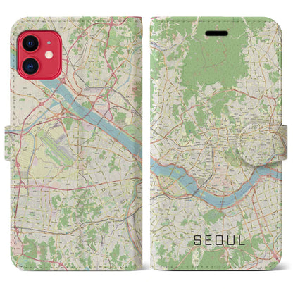 【ソウル（韓国）】地図柄iPhoneケース（手帳タイプ）ナチュラル・iPhone 11 用